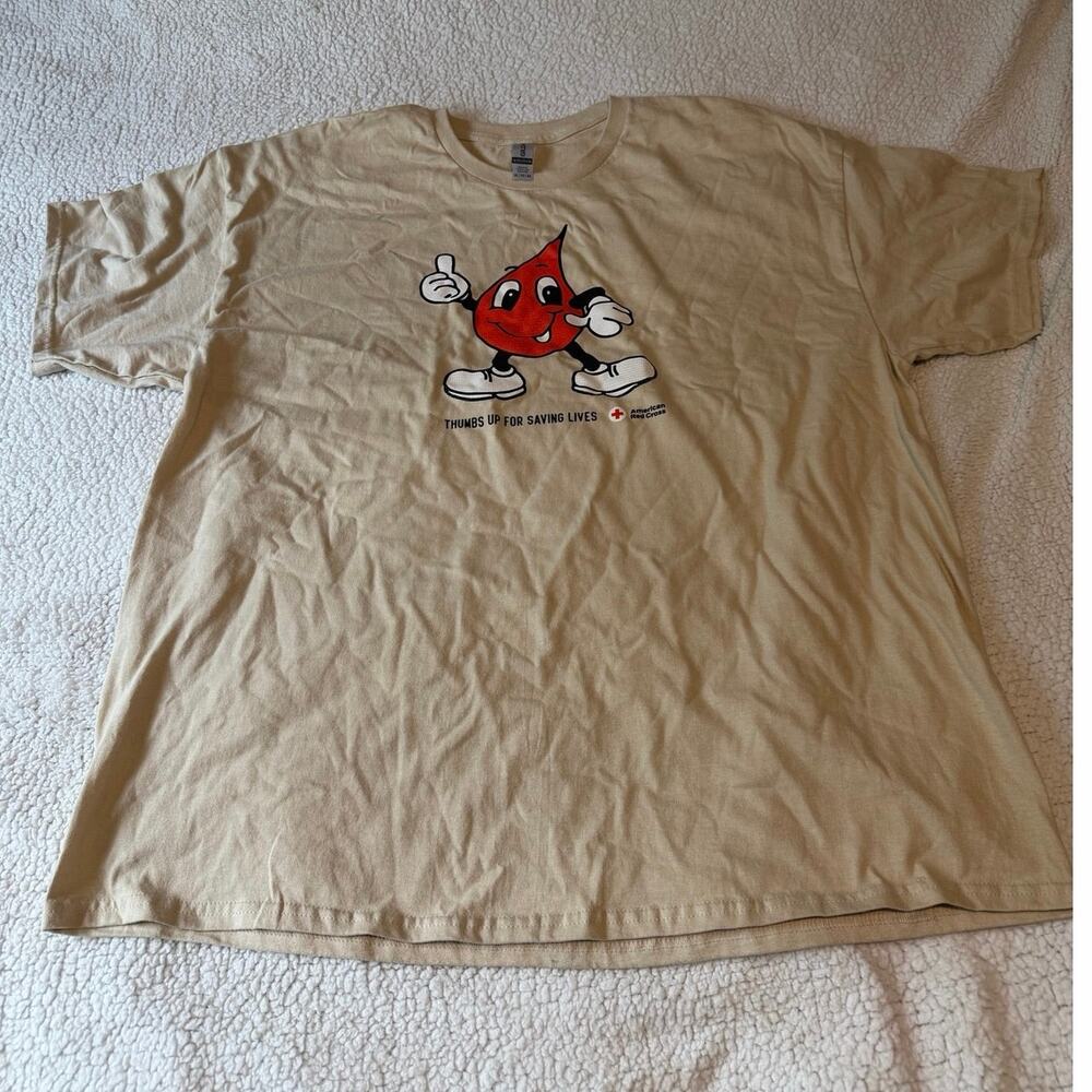 Vintage American Red Cross Thumbs Up For Saving Lives Tan T-shirt 2 XL